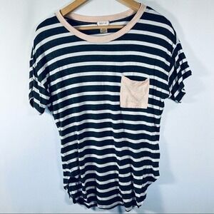Self E Tshirt Womens Large White‎ Black Striped Sleeves